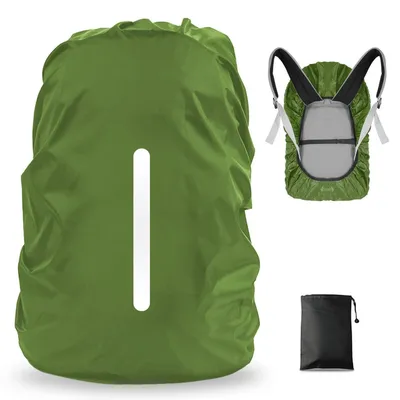 Produktbild von Rucksack Regenschutz wasserdicht mit Reflexstreifen für 45-55L Rucksäcke Militärgrün