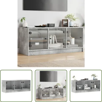 Produktbild von The Living Store TV-Schrank mit Glastüren Betongrau 102x37x42 cm