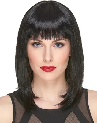 Produktbild von Mittellange Luxus Damen-Perücke Pony schwarz - Einheitsgröße