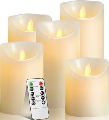 Obrázek produktu pro Sada 5 bezbateriových LED svíček s dálkovým ovládáním a časovačem, barva světla: teplá bílá