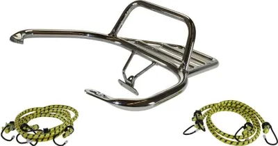 Obrázok produktu pre Chrómový zadný nosič batožiny pre skútre Piaggio LX 50- 125 vrátane sady 4 gumových popruhov 60 cm