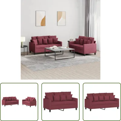 Produktbild von The Living Store 2-tlg. Sofagarnitur mit Kissen Weinrot Stoff