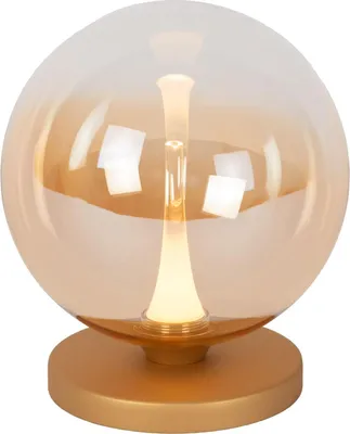 Produktbild von LED Tischlampe Dimmer Metall Rauchglas D: 16 cm 17.5 cm hoch in Messing Bernstein rund Kugel Schirm 250 lm