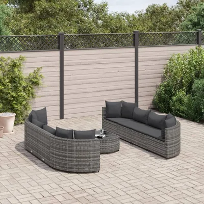 Produktbild von Design 9-tlg. Garten-Sofagarnitur mit Kissen Grau Poly Rattan, Gartenmöbel-Sets 2024 Neu
