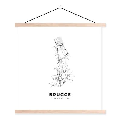 Produktbild von MuchoWow® Textilposter Stadtplan - Schwarz und weiß - Karte - Brügge - Belgien - Karte 120x120 cm mit holzfarbenen Rahmen - Textil-Poster