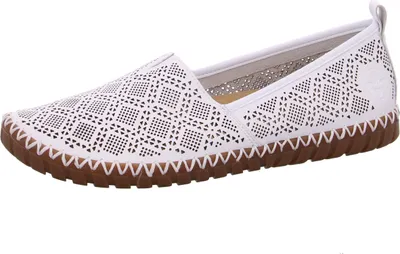 Produktbild von Rieker Damen Slipper Leder Mokassin Lochmuster Gummizug M2851, Größe:39 EU, Farbe:Weiß