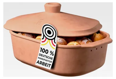 Produktbild von Brot-Frische-Topf – moderner Brottopf und Brotkasten aus Keramik Natur-Ton - atmungsaktiv und schimmelresistent - Brotkorb und Brotbehälter auch für Gemüse und zur Aufbewahrung – Handgefertigt in Deutschland