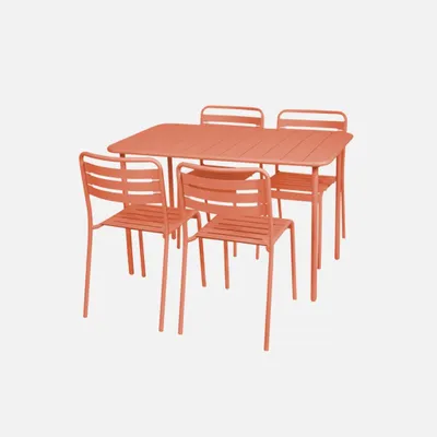 Produktbild von sweeek - Gartentisch + 4 Stühle aus Stahl - Braunrosa