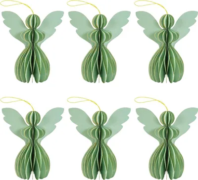 Image de lot de 6 élégantes décorations de Noël Origami Design en vert sauge