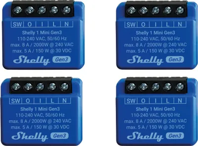 Produktbild von SHELLY WLAN-Schaltaktor 1 Mini Gen 3, blau, 4 Stück
