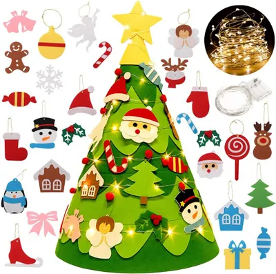 Produktbild von Filz Weihnachtsbaum Kinder,DIY Weihnachtsbaum Filz Kinder Mit Ornamenten Dekoration |3D Filz Weihnachtsbaum |Filz Weihnachtsbaum Set Für Home Geschmückter Weihnachtsbaum