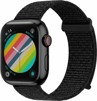 Produktbild von Smartwatch Armband für Apple Watch SE 1 44mm Nylon Textil Band Ersatzband Wechselband Klettverschluss flexibel atmungsaktiv Schwarz