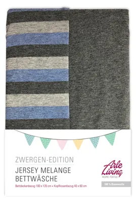 Produktbild von Melange Baby Wende Bettwäsche Set 100x135 40x60 cm blau grau gestreift meliert