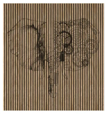 Produktbild von Akustikpaneele mit Digitaldruck Elefant03 19 x 2253 x 2400 mm Elefant Zeichnung MDF PET-Fasern Wandpaneele Braun Schwarz 4 Einzelplatten