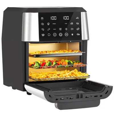 Produktbild von Heißluftfritteuse 12L XXL Airfryer mit Backofen, 12 Programme, 360° Heißluft, LED Touchscreen, Drehspieß, 3 Ebenen, Sinaopus