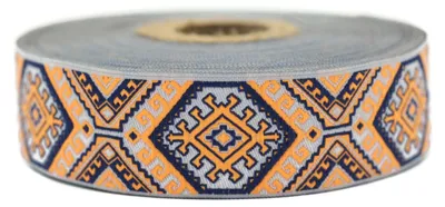 Jacquard-Band, Nomadenstern, Orange/Marineblau, 10 m x 25 mm
