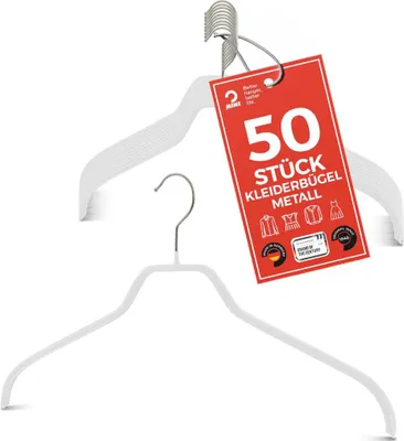 Produktbild von MAWA Kleiderbügel, 50er-Set, rutschfest, 45 cm, Weiß, platzsparend & stabil