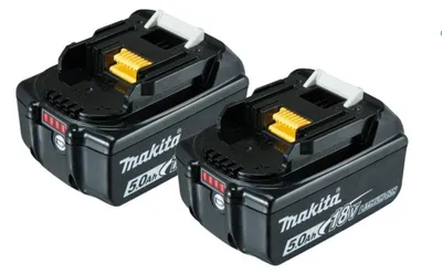 Two Makita 18V lithium-ion batteries are shown against a white background.