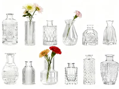 12er-Set Vintage-Glasvasen, transparent, verschiedene Größen