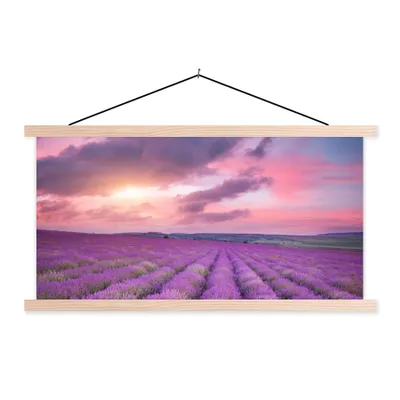 Produktbild von MuchoWow® Textilposter Lavendel - Lila - Wolken - Blumen 60x30 cm mit holzfarbenen Rahmen - Dekoration