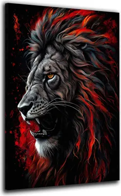 Produktbild von Löwe Red Style Wandbild Leinwandbild abstrakt Kunstdruck XL Wanddeko: 90x60x2cm