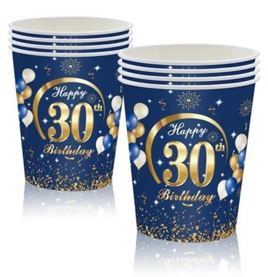 Produktbild von Papierbecher 30. Geburtstag 16 Stück Blau-Gold 250ml