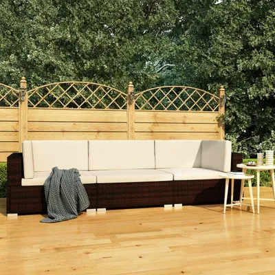 Productafbeelding van Living Store 3-delige tuinmeubelset met kussens, van bruin polyrotan