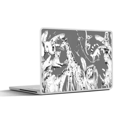 Produktbild von MuchoWow® Laptop Aufkleber Sticker Cover Wasserfarben - Dschungel - Tiere - Jungen - Blau - Kinder 32.5x23.5 cm - Sticker für Laptop - Selbstklebend