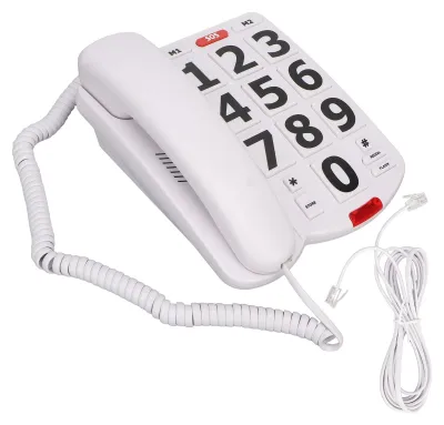 Zdjęcie produktu dla Telefon z dużymi przyciskami, prosty, klasyczny, regulowana głośność, domowe telefony stacjonarne dla seniorów, biały