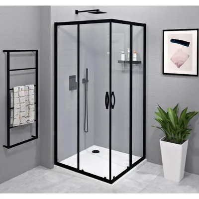 Productafbeelding van Gelco SIGMA SIMPLY BLACK douchecabine, hoekmodel, 1200x1200 mm, hoekinstap, helder glas