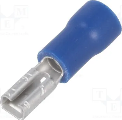 Immagine prodotto di 20 connettori: a filo piatto, per cavi da 1,5 a 2,5 mm², spessore 0,8 mm, larghezza 2,8 mm, isolati, modello ST-001/B. Connettori isolati