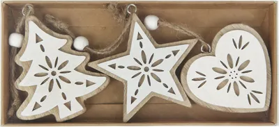 Produktbild von TrendLine Set aus 3 Holzbäumen, Sternen, Herzen zum Aufhängen 5, 8, 7 cm