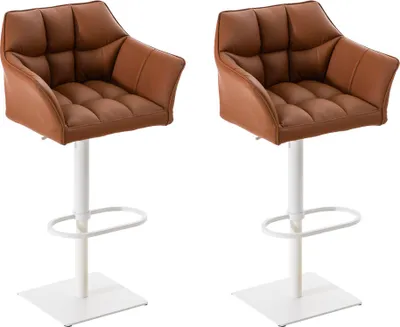Produktbild von CLP 2er Set Barhocker Damaso Kunstleder drehbar und höhenverstellbar hellbraun Gestell Farbe weiß