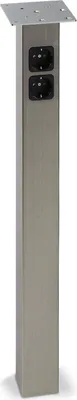 Produktbild von Stützfuß 70 x 70 mm Länge 720 mm Edelstahloptik m. Steckdosen Tischfuß Tischbein Möbelbein Möbelfuß SOTECH