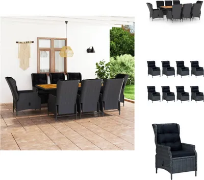 Produktbild von vidaXL 9-tlg. Garten-Essgruppe mit Auflagen Poly Rattan Dunkelgrau -  Gartenmöbel-Sets