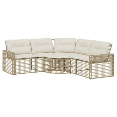 Produktbild von vidaXL Gartensofa in L-Form mit Kissen und Fußbank Beige Poly Rattan