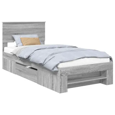 Produktbild von Bettrahmen mit Kopfteil Graues Sonoma 80 x 200 cm Holzwerkstoff