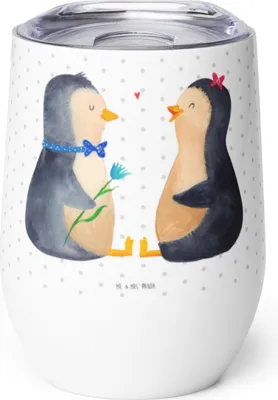 Produktbild von Mr. & Mrs. Panda Thermo Becher Pinguin Pärchen - Weiß - Geschenk, Hochzeitsgeschenk, Verliebt, edelstahl thermobecher, glühweinbecher, thermosbecher, Hochzeit, Liebe