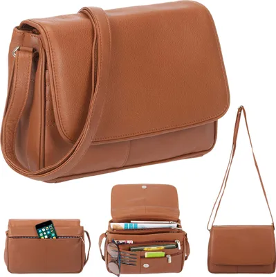 Produktbild von Handtasche Damen Leder mittel klein Lederhandtasche Schultertasche Damen Schultergurt Damentasche Echtleder weich Alessandro Florenz 12975 Cognac