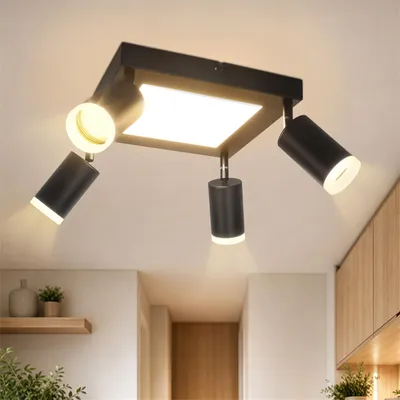 Obrázok produktu pre ZMH Led stropné svietidlo 4 plamene stropný bod GU10 - spálňa lampa 3000k čierna kuchynská lampa 20W stropné reflektory otočné