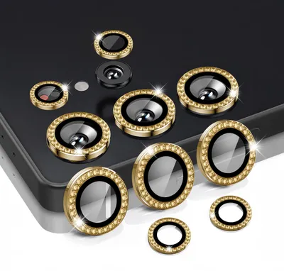 Produktbild von Kamera Linsenschutz Glas Set mit Schmucksteinen für Samsung Galaxy S25 Ultra Schutzglas Camera Linse Schutz Panzerfolie 9H Gold