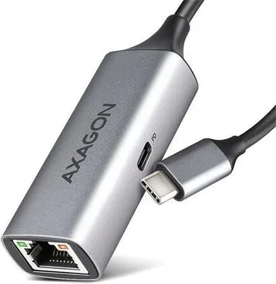 Produktbild von Axagon ADE-TXPD USB-C Gigabit-Ethernet-Adapter mit PD 100W, Kabelgebunden, USB 3.2 Gen 1 (3.1 Gen 1) Type-C, Ethernet, 1000 Mbit/s, Grau