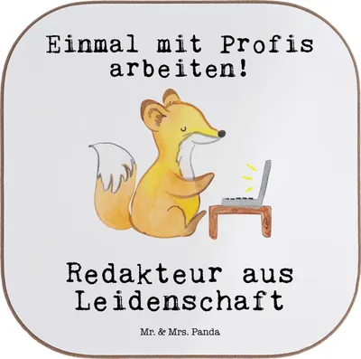 Produktbild von Mr. & Mrs. Panda Untersetzer für Gläser Redakteur Leidenschaft - Weiß - Geschenk, Beruf, Tassenuntersetzer, gläseruntersetzer, Journalist, Korrespondent, Tischuntersetzer