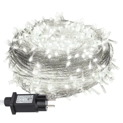 Image de Guirlande lumineuse LED Peviasot, 200 mètres, 1000 LED, avec 8 modes d'éclairage pour intérieur, Noël, fêtes, jardin. Effet scintillant en forme d'étoiles. Câble transparent, lumière blanche froide
