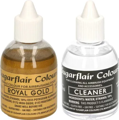 Produktbild von AOS Set | Sugarflair Set Airbrush Lebensmittelfarbe Royal Gold 60ml + Reiniger 60ml
