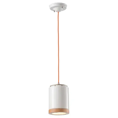 Zdjęcie produktu dla Lampa wisząca Ferroluce Mateca z drewnianym blatem Ø 12,5 cm biała okrągła