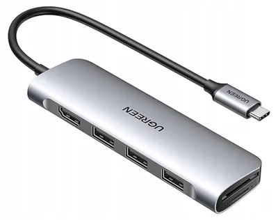 Obrázek produktu pro Adaptér UGREEN pro počítač, USB 3.0 Typ A, HDMI na USB Type C, HDMI, USB Type A, USB C, rozbočovač s podporou 4K HDMI, 3 porty USB 3.0, čtečka karet SD/TF