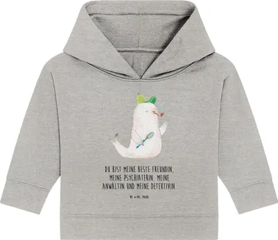Produktbild von Mr. & Mrs. Panda Organic Baby Hoodie Robbe Sherlock 12. - 18. Monat - Heather Grey - Geschenk, Kapuzenshirt, Kapuzensweatshirt, Lustige Sprüche