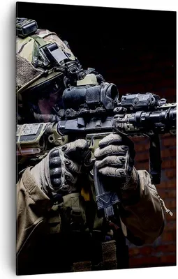 Produktbild von Bild auf Leinwand - Leinwandbild - Einteilig - Soldat Gewehr - 80x120cm - Wand Bild - Wanddeko - Wandbilder - Leinwanddruck - Kunstdruck - Wanddekoration - Leinwand bilder - Wandbild - PA80x120-3785