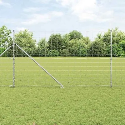 Produktbild von Feldzaun 1,4 x 50 m aus verzinktem Stahl, 13 Zaunpfosten mit Spike Ø32 mm, 160 cm, mobiler Gartenzaun für Garten, Hof, Hühner- und Kaninchengehege